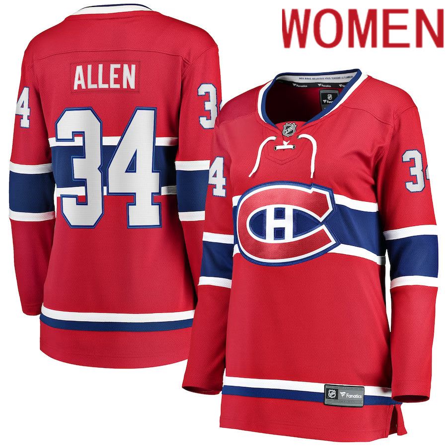 Women Montreal Canadiens 34 Jake Allen Fanatics Branded Red Breakaway Player NHL Jersey